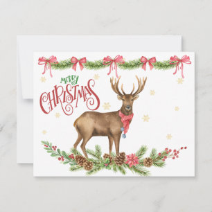 Christmas Buck Reindeer With Holiday Greens Card