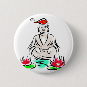 Christmas Buddha drawing 2 Inch Round Button
