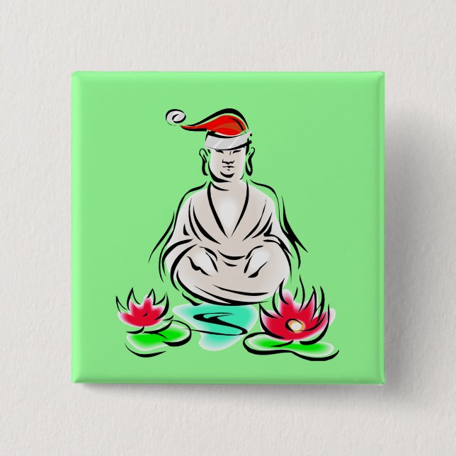 Christmas Buddha drawing 2 Inch Square Button (Front)