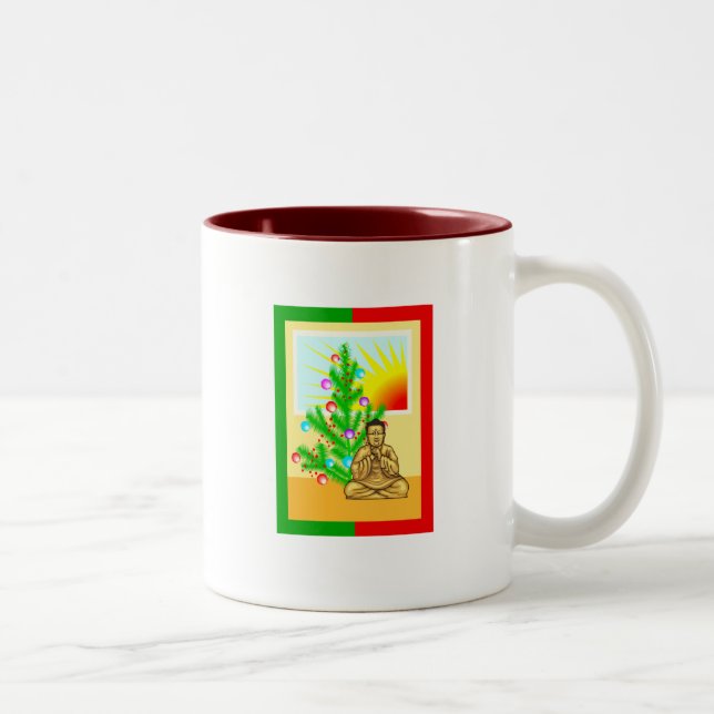 Christmas Buddha w/Tree! Two-Tone Coffee Mug (Right)
