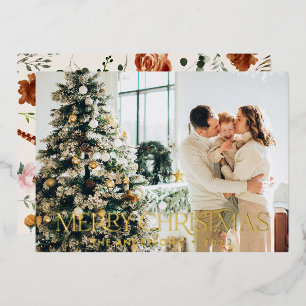 Christmas budget botanical elegant stag floral foil holiday card