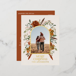 Christmas budget botanical elegant terracotta foil holiday postcard