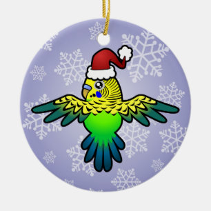 Christmas Budgie Ceramic Ornament