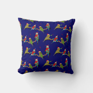 Christmas Budgie Frenzy Coussin (Marine)