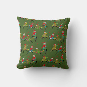 Christmas Budgie Frenzy Coussin (Vert foncé)