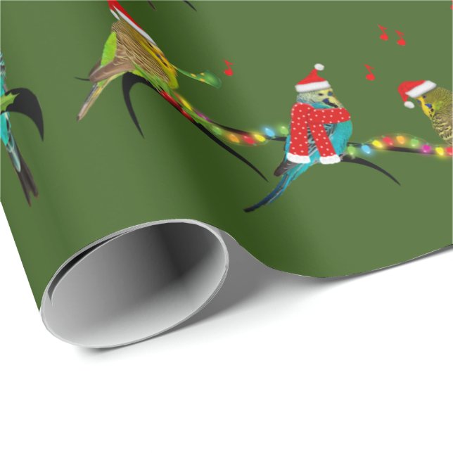 Christmas Budgie Frenzy Wrapping Paper(Dark Green) Wrapping Paper (Roll Corner)