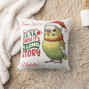 Christmas Budgie With Scarf & Hat Throw Pillow