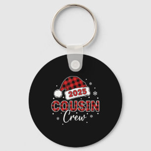 Christmas Buffalo Plaid 2025 Cousin Crew Santa Hat Keychain