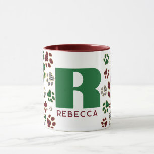 Christmas Buffalo Plaid Dog Paw Monogram  Mug