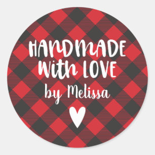 Christmas Buffalo Plaid Handmade With Love Classic Round Sticker