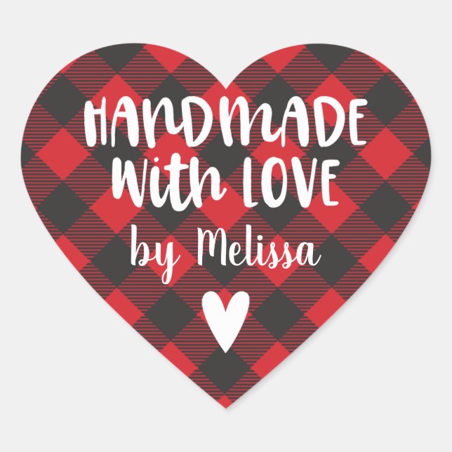 Christmas Buffalo Plaid Handmade With Love Heart Sticker (Front)