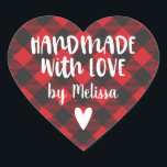 Christmas Buffalo Plaid Handmade With Love Heart Sticker<br><div class="desc">A personalized "handmade with love" sticker on a heart shaped,  buffalo plaid patterned background. Make it yours by adding your own name. A pretty finishing touch for all of your handmade Christmas gifts. Other colours available in the shop.  Designed for you by Blackberry Boulevard.</div>