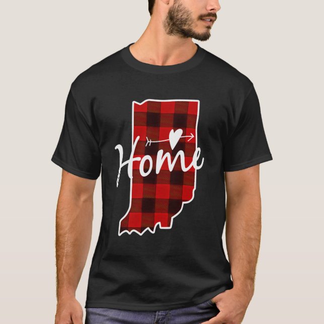 Christmas Buffalo Plaid Indiana Home State Map T-Shirt (Front)