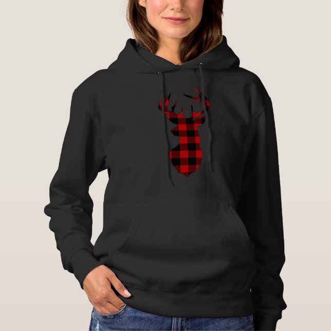 Christmas Buffalo Plaid Reindeer Deer Head X-mas G Hoodie (Front)