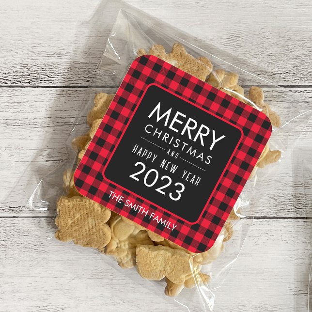 Christmas Buffalo Plaid Sticker/Label Square Sticker (Creator Uploaded)