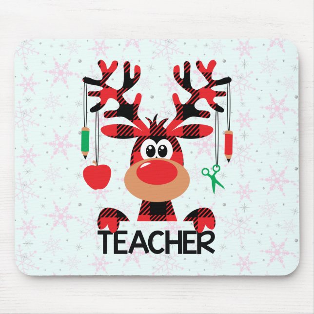 Christmas Buffalo Plaid Teacher Mouse Pad (Front)
