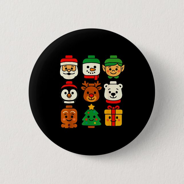 Christmas Building Brick Santa Elf Snowman Xmas Bo 2 Inch Round Button (Front)