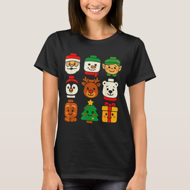 Christmas Building Brick Santa Elf Snowman Xmas Bo T-Shirt (Front)