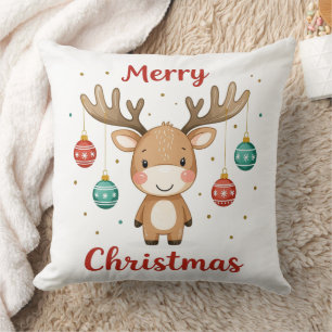 Christmas Bulb Moose Throw Pillow