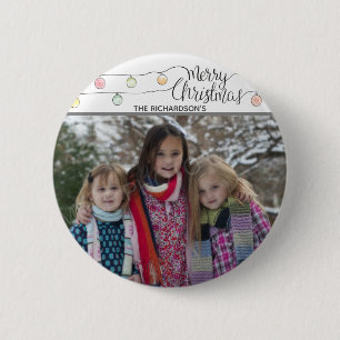 Christmas Bulb On A String Merry Christmas Photo 2 Inch Round Button