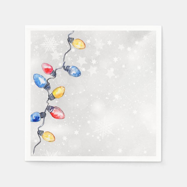 Christmas Bulbs, String Lights, Holiday  Napkin (Front)