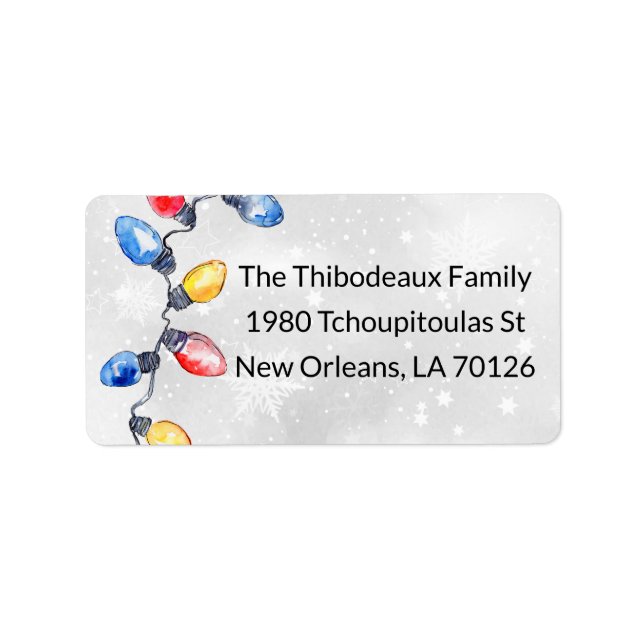 Christmas Bulbs, String Lights, Return Address Label (Front)
