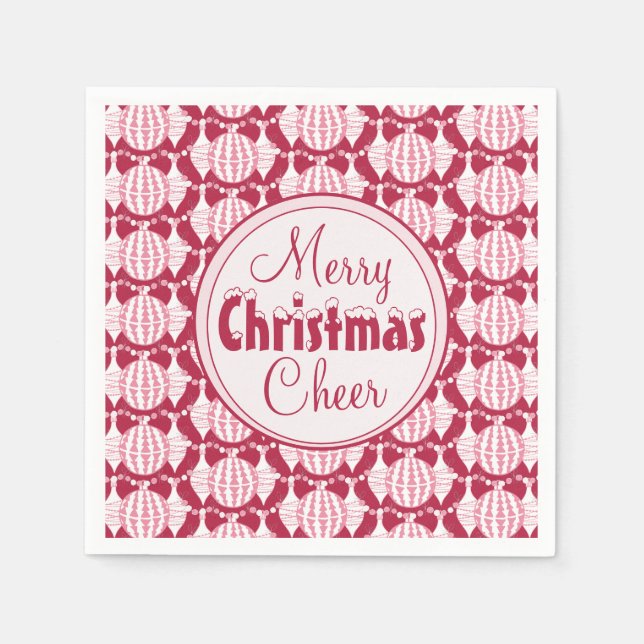 Christmas Bulbs w/ Snowy Font Red & White Napkin (Front)