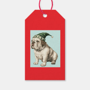 CHRISTMAS BULL DOG WITH HAT GIFT TAG