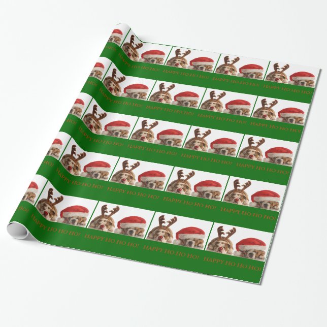CHRISTMAS BULLDOG HOLIDAY WRAPPING PAPER (Unrolled)