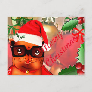 Christmas Bulldog on a christmas ball background Holiday Postcard