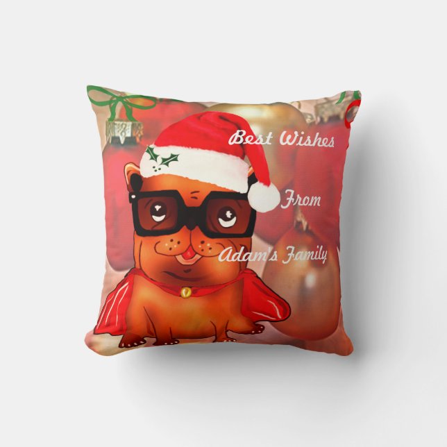 Christmas Bulldog on a christmas ball background Throw Pillow (Front)