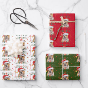 Christmas Bulldog Pattern Wrapping Paper Sheets