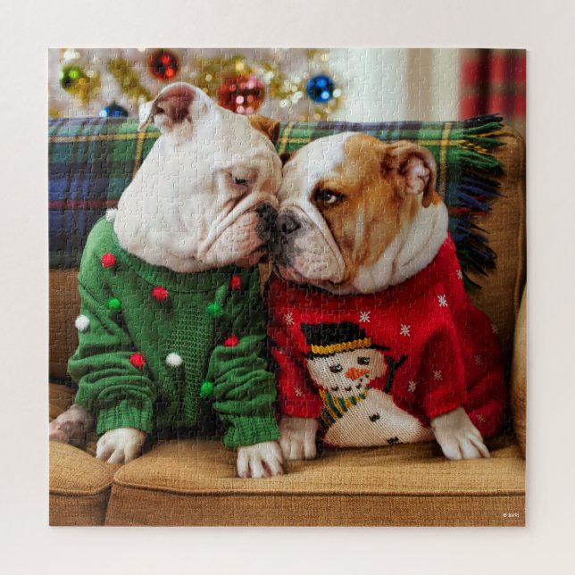 Christmas Bulldogs in Sweaters Jigsaw Puzzle (Vertical)