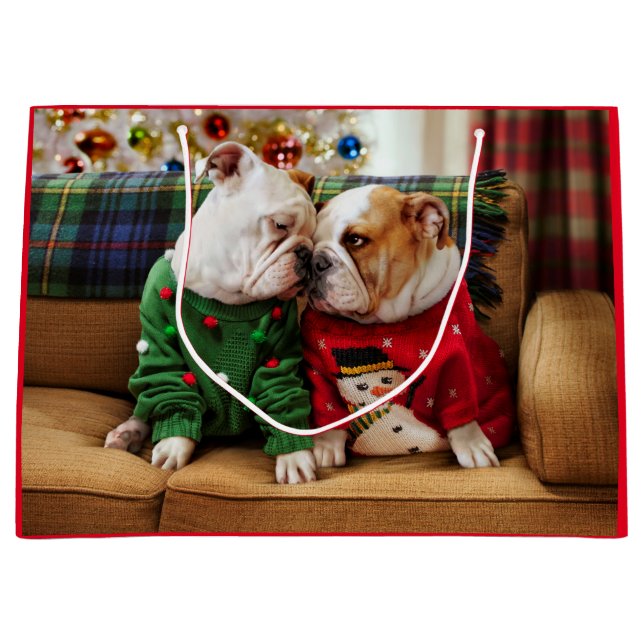 Christmas Bulldogs in Sweaters Large Gift Bag (Front)