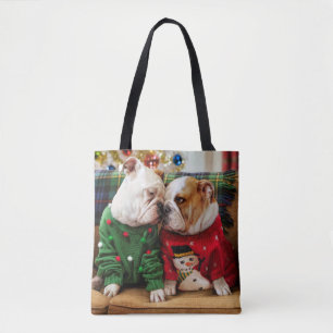 Christmas Bulldogs in Sweaters Tote Bag