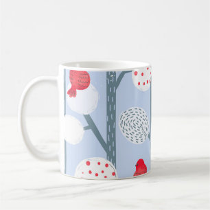 Christmas bullfinches, trees, vintage forest. coffee mug