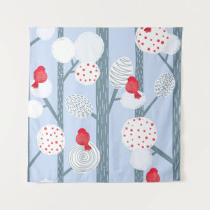 Christmas bullfinches, trees, vintage forest. tapestry