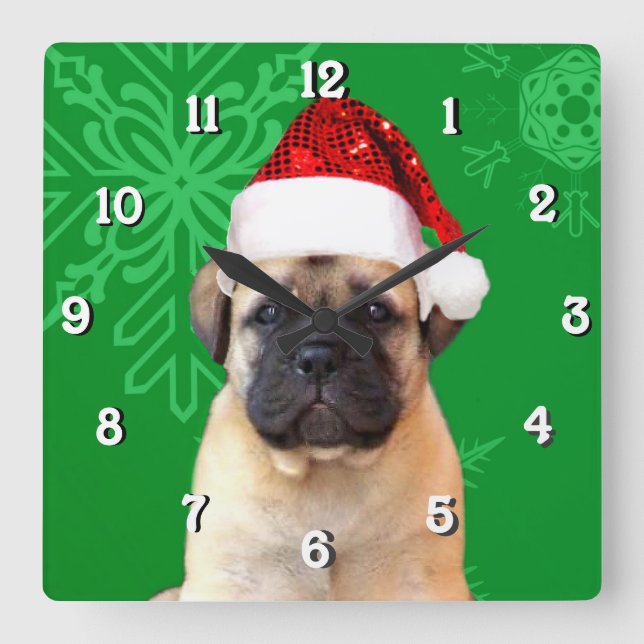 Christmas bullmastiff dog square clock (Front)