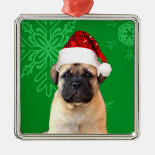 Christmas bullmastiff puppy metal ornament