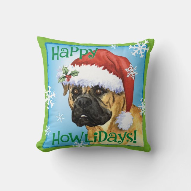 Christmas Bullmastiff Throw Pillow (Front)