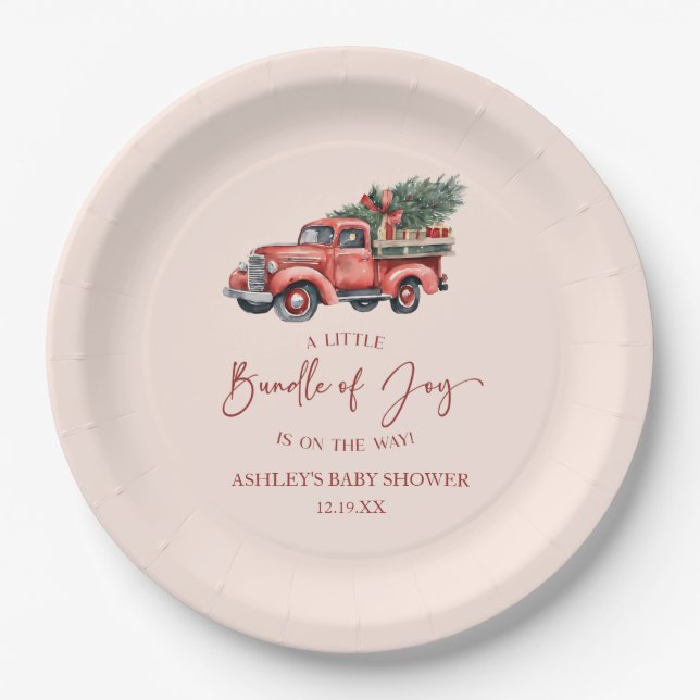 Christmas Bundle of Joy Christmas Baby Shower Paper Plate (Front)