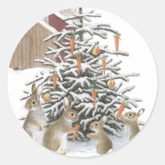 Christmas bunnies  classic round sticker