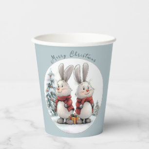Christmas Bunny and gift, personalized  Paper Cups