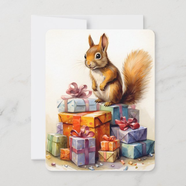christmas bunny and present holiday card (Front)
