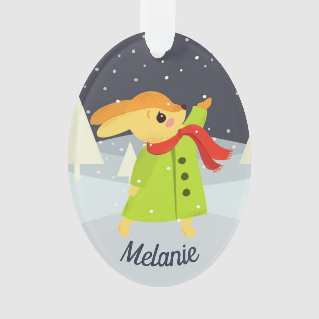 Christmas Bunny Catching Snowflakes Ornament (Front)