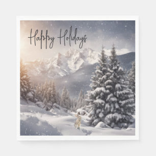 Christmas Bunny In Snowflakes Napkin