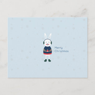 Christmas Bunny Modern Flat Custom Colour EDITABLE Holiday Postcard