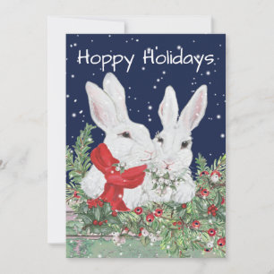Christmas Bunny Rabbit Cute Holiday Snow Holly Card