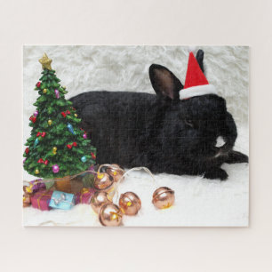 Christmas Bunny Rabbit in a Santa Hat Jigsaw Puzzle