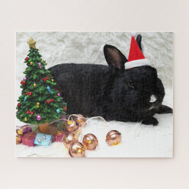 Christmas Bunny Rabbit in a Santa Hat Jigsaw Puzzle (Horizontal)
